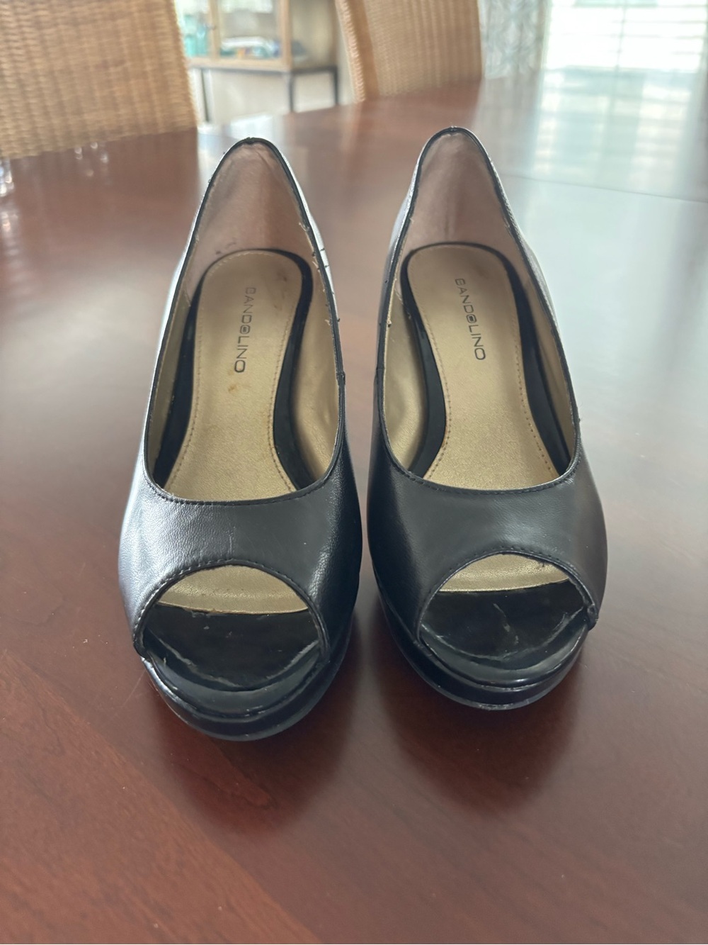 Bandolino Black Open-Toe Platform Heels